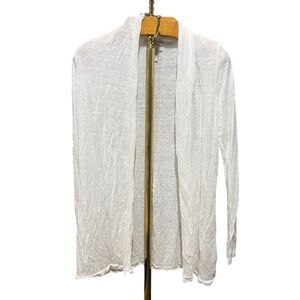 Rachel Zoe White 100% Linen Long Line Open Front Cardigan